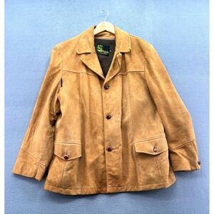 Vintage Silton California Jacket Mens 44 Suede Leather Tan Faux Fur Lined 70s